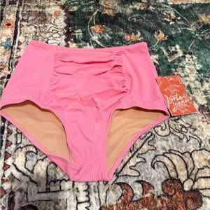 Kortni Jeane Sweet Pink Ruched High-Waisted Bikini Bottoms XS